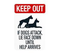 Warning Sign Retro Aluminum Sign Metal Tin Sign, Keep Out If Dogs Attack Lie Face Down Until Help Arrives Sign Beware Of Dog Signs, Vintage Style Safety Signs Wall Decor Art 8 X 12 Inches