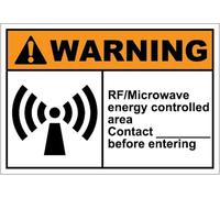 Warning Sign: Rf Microwave Energy Controlled Area Contact Before Entering, Metal Sign for Wall Fence Gate, suitable for labs industrial zones, critical energy zone alert 12x8 Inch