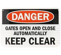 Warning sign safety sign, danger: gates open and close automatically, black/red on white sign business sign aluminum metal tin sign 8×12 INCH