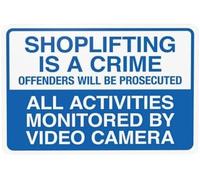 Warning Sign: Shoplifting Is A Crime Offenders Will Be Prosecuted All Activities Monitored, Store Security Metal Sign, suitable for stores, warns of prosecution 12x8 Inch