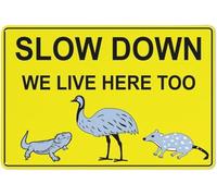 Warning Sign - Slow Down We Live Here Too Aluminum Rust-Proof Safe Sign, for Rural Roads, Driveway Alerts, 12x16 inch