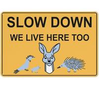 Warning Sign - Slow Down We Live Here Too, Rust Free Aluminum Sign, Weather Resistant, Waterproof, for Residential Roads, 12x16 inch