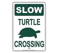 Warning sign slow turtle crossing with graphic no speeding hilarious epic funny novelty caution alert notice sign business sign aluminum metal tin sign 8×12 INCH