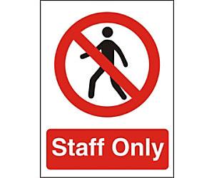 Warning Sign Staff Only Adhesive Plastic 40 x 30 cm