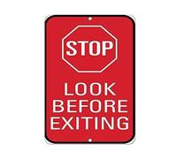 Warning sign stop look before exiting traffic sign business sign aluminum metal tin sign For Home Bathroom Restaurants Kitchen Garden Cave Garage Office Bar Cafe 8×12 INCH