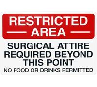 Warning Sign: Surgical Attire Required Beyond This Point No Food Or Drinks Permitted,suitable for medical facilities, ensures sterile environment 12x8 Inch