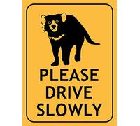 Warning Sign Tasmanian Devil Please Drive Slowly Weatherproof Tin Poster Metal Rust-Proof Wall Decor For Kitchen Home Bathroom 20X30Cm
