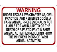 Warning Sign Texas Farm Professional Liability Sign Chapter 87 Civil Practice Code Safety Sign 8x12 inches