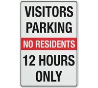 Warning Sign - Visitors Parking No Residents 12 Hours Only, Reflective Aluminum Metal Sign with Symbol, for Residential Areas, 12x16 inch