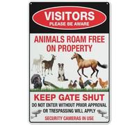 Warning Sign - Visitors Please Be Aware Animals Roam Free On Property, Aluminum Rust-Proof Security Sign, for Farms, Rural Properties, Outdoor Use, 12x16 inch