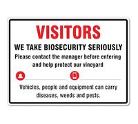 Warning Sign Visitors We Take Biosecurity Seriously Vineyard Landscape Decorative Metal Signs Rust-Proof Wall Decor For Kitchen Home Man Cave 20X30Cm