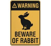 Warning Sign - Warning Beware Of Rabbit Yellow, Aluminum Warning Tin Sign, for Home, Kitchen, Farm, Garden, Garage, Wall Decor, 12x16 inch