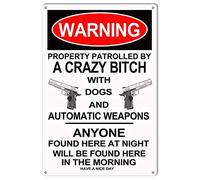 Warning Sign Warning Crazy Bitch with Weapons Metal Tin Sign Retro Wall Decor Vintage Tin Signs for Home Bar Coffee 6x8 Inch