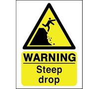 Warning Sign - Warning Steep Drop, Aluminum Metal Tin Sign, Safeguard Restriction Alert, for Cliffs, Stairs, 12x16 inch