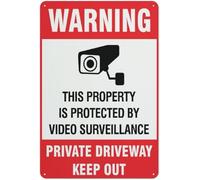 Warning Sign - Warning This Property Is Protected By Video Surveillance Private Drive, Reflective Aluminum Metal Sign with Symbol, Indoor Outdoor Use, for Private Roads, 12x16 inch