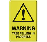 Warning Sign - Warning Tree Felling in Progress Yellow, Metal Aluminum Rust Free Sign, 4 Pre-Drilled Holes, Weather Resistant, for House, Door, Office, Business, Yard, 12x16 inch