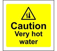 Warning signs Caution very hot water safety sign - Self adhesive sticker 100mm x 100mm (Pack of 5 signs)