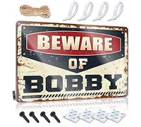 Warning Signs for Home Beware of Bobby Metal Sign Property Protected Tin Sign Man Cave Decor ( Size : 20X30CM )