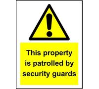 Warning signs This property is patrolled by security guards Safety sign - Self adhesive sticker 200mm x 150mm