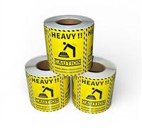 Warning Stickers 'Caution Heavy' Sticky Labels, 80mm x 60mm - 1500 Pack, 3 Rolls, Bright Yellow, Heavy Label for Packing Box, Parcel Packaging