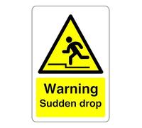Warning sudden drop sign - 1.2mm Rigid plastic for indoor/outdoor usage (200mm x 150mm) Viewing Distance within 5m.