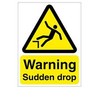 Warning Sudden Drop Sign 150mm x 200mm Self adhesive vinyl sticker - Warns of potential falling hazards (1)
