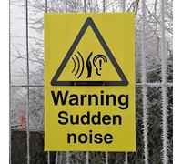Warning Sudden Noise - Warning Sign c/w drill holes and cable tie - 200mm x 300mm fluted plastic (corex) - Advising of potential dangers on construction sites
