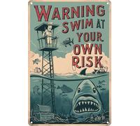 Warning Swim At Your Own Risk Pool Sign - Warning Safety Plaque Metal Tin Signs For Swimming Pool Beach Water Park Decor Outdoor Metal Sign Plaque Poster 8X12 Inch