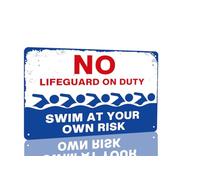 Warning Swim No Lifeguard on Duty Metal Sign Vintage Retro Pool Rules Sign for Swimming Pool Beach Yard Lake House Decor 8x12 inch