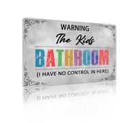 WARNING The Kids Bathroom Metal Sign - Funny Retro Aluminum Wall Decor for Kids Bathroom Restroom Door Family Home Powder Room, 12x8 Inches (26051)