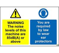 Warning The Noise Levels of This Machine are 85 dB(A) or Above You are Required by Law to wear Ear Protectors Safety Sign - Self Adhesive Sticker 300mm x 200mm