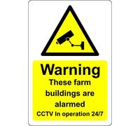 Warning these farm buildings are alarmed CCTV in operation 24 hours a day Safety sign - 3mm Aluminium sign 300mm x 200mm