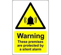 Warning these premises are protected by a silent alarm Safety sign - Self adhesive sticker (150mm x 100mm)
