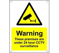 Warning These Premises Are Under 24 Hour CCTV Surveillance A4 Pre-Drilled Sign