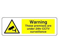 Warning These Premises Are Under 24Hr Cctv Surveillance - safety sign- 3mm Aluminum Dibond for indoor/outdoor usage (600mm x 200mm) 7m Viewing Distance.
