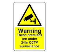 Warning these premises are under 24hr surveillance sign- 3mm Aluminum Dibond for indoor/outdoor usage (300mm x 200mm) 7m Viewing Distance.