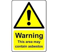 Warning This Area May Contain Asbestos Safety Sign - 1mm Plastic Sign (300mm x 200mm) Case (Pack of 20)