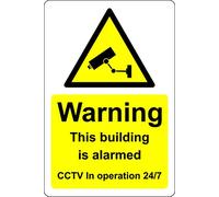 Warning this building is alarmed CCTV in operation 24 hours a day Safety sign - 3mm Aluminium sign 200mm x 150mm
