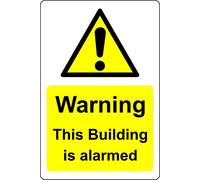 Warning this building is alarmed intruder security Safety sign - 1.2mm Rigid plastic 200mm x 150mm