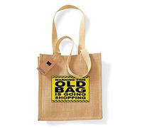 Warning - This Old Bag is Going Shopping Jute Shopping Gift Bag. Fun Handy Little Shopping Bag for All Those Last Minute Extra buys.