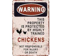 Warning This Property is Protected by a Highly Trained Chicken Tin Sign Brinks Security Metal Signs Beware Of Yard Sign Wall Art Room Door Accessories Poster Gifts 12X8 Inch