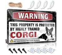Warning This Property Is Protected By A Highly Trained Corgi Funny Sign Outdoor Bar Decor | Weathered Haves Decorative Wall Art(20X30CM)