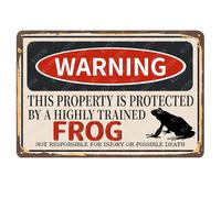 Warning This Property Is Protected By A Highly Trained Frog Sign Vintage Aluminum Tin Signs for Home Living Room Bar Yard Garden Outside Wall Decor 8"x12"