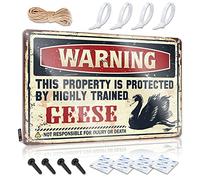 Warning This Property Is Protected By A Highly Trained Geese Sleek Signs | Gaming Room Accessories Vintage Style Accessory Tailgating Decoration Easy Hang(30X40CM)