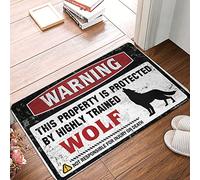 Warning This Property Is Protected By A Highly Trained Wolf Rug Nonslip Stain Resistant | Rustic Kitchen Padded Easy Clean For Stair High Traffic(40X60CM)