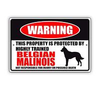 Warning This Property Is Protected By Belgian Malinois Unique Novelty Wall Decor Metal Sign Plaque Poster 8X12 Inches