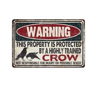 Warning This Property Is Protected By Crow Aluminium Tin Sign Wall Decor for Home Living Room Garage Kitchen Bar 12×8 Inch