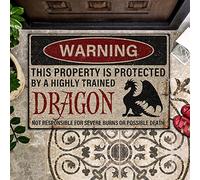 Warning This Property is Protected by Highly Trained Dragon Doormat,Dragon Lovers Home Decorative Welcome Doormat 36X24 In