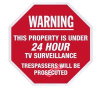 Warning - This Property is Under 24 Hour TV Surveillance Sign for Home Outdoor Yard 12 x 12 Inch Octagon Shaped Aluminum Signs,Weather/Fade Resistant, Easy to Install