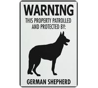 Warning This Property Patrolled And Protected By German Shepherd Easy Mounting Warning Metal Sign Tin Signs Aluminum Plaque for Outdoors Use Yard Farm Fence Home Wall Decor 8x12 inch